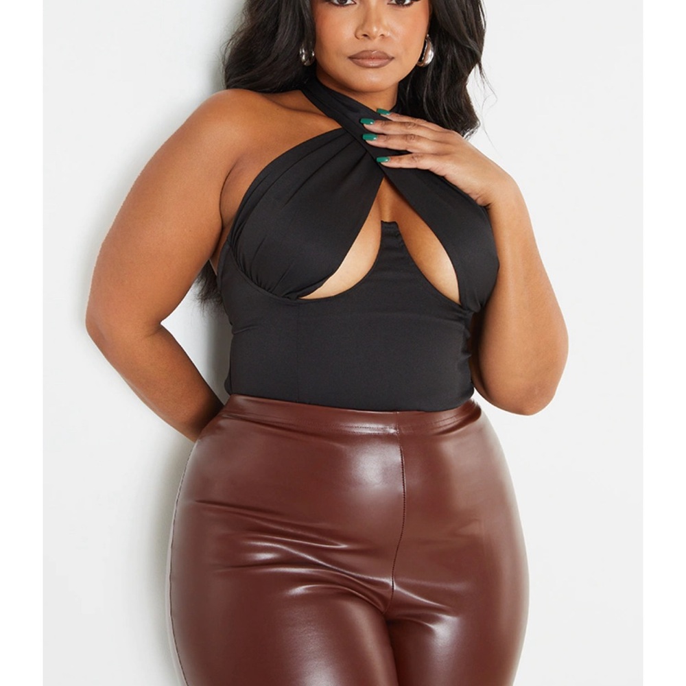 Black cross neck bodysuit